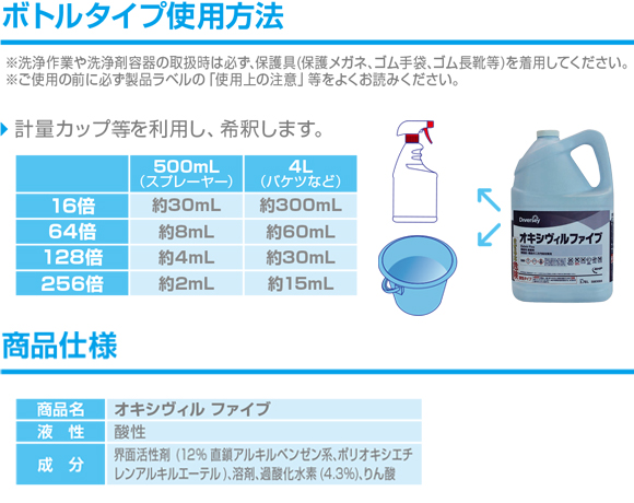 ディバーシー オキシヴィルファイブ[3.78LX2本] - 施設・備品の二次汚染対策用・業務用除菌剤商品詳細05
