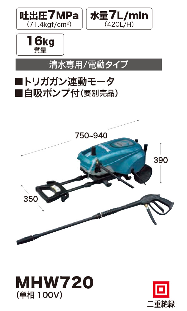 マキタ MHW0700 - 圧力調整可能高圧洗浄機販売/通販【ポリッシャー.JP